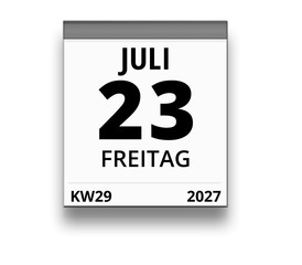 Kalender für Freitag, 23. JULI 2027 (Woche 29)