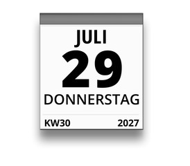 Kalender für Donnerstag, 29. JULI 2027 (Woche 30)