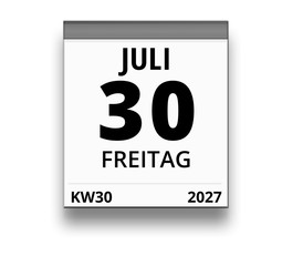 Kalender für Freitag, 30. JULI 2027 (Woche 30)