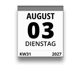 Kalender für Dienstag, 3. AUGUST 2027 (Woche 31)
