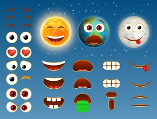 Fototapeta premium Sun earth moon emoji vector design collection