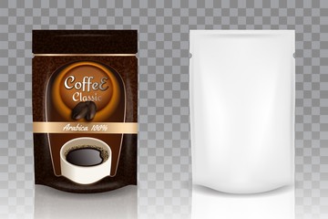 Instant coffee packaging vector realistic mockup