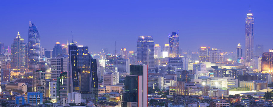 Bangkok business district panorama city skyline at night.