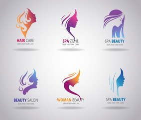 Girls portrait - vector silhouette icons.