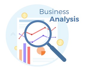 Financial Business analysis vector flat illustration. Concept of accounting, analysis, audit, financial report. Auditing tax process. EPS 10