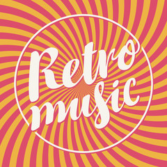 Vector poster or banner with calligraphic inscription Retro music on a background with bright rays in retro style