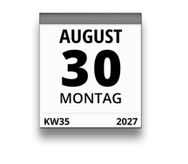 Kalender für Montag, 30. AUGUST 2027 (Woche 35)