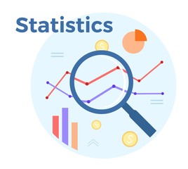 Statistics analysis vector flat illustration. Concept of accounting, analysis, audit, financial report. Auditing tax process. EPS 10