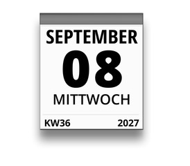 Kalender für Mittwoch, 8. SEPTEMBER 2027 (Woche 36)