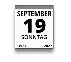Kalender für Sonntag, 19. SEPTEMBER 2027 (Woche 37)