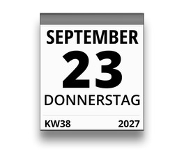 Kalender für Donnerstag, 23. SEPTEMBER 2027 (Woche 38)