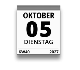 Kalender für Dienstag, 5. OKTOBER 2027 (Woche 40)