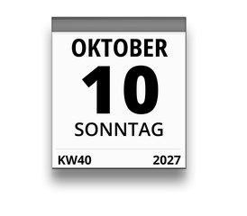 Kalender für Sonntag, 10. OKTOBER 2027 (Woche 40)