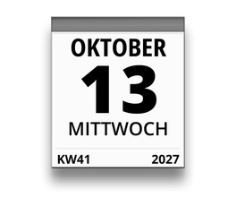 Kalender für Mittwoch, 13. OKTOBER 2027 (Woche 41)