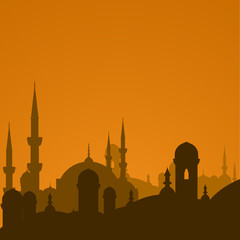 Arabic cityscape with mosque silhouette - Istanbul cityscape