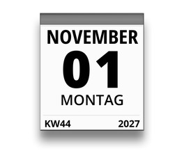 Kalender für Montag, 1. NOVEMBER 2027 (Woche 44)