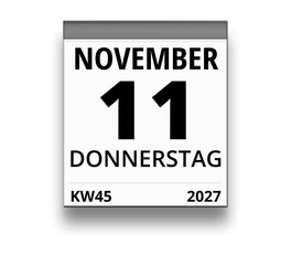 Kalender für Donnerstag, 11. NOVEMBER 2027 (Woche 45)