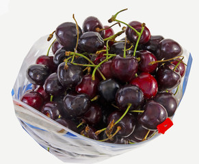 Sweet tasty Bing cherries in a open bag