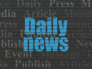 News concept: Painted blue text Daily News on Black Brick wall background with Tag Cloud