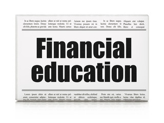 Education concept: newspaper headline Financial Education on White background, 3D rendering