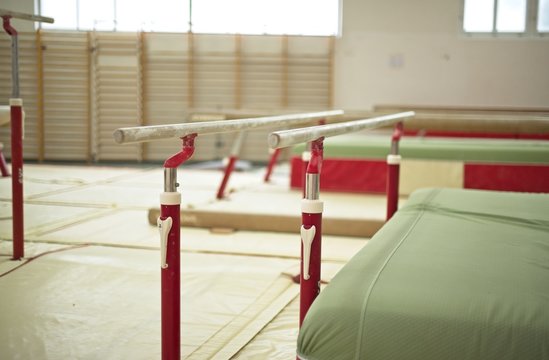 Gymnastics Hall. Gymnastic equipment.Parallel bars