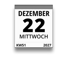 Kalender für Mittwoch, 22. DEZEMBER 2027 (Woche 51)