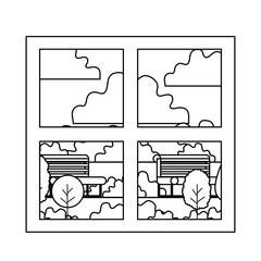 house windows with park view vector illustration design