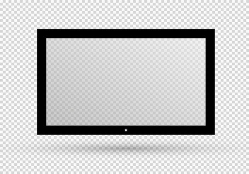 Frame of TV. Empty led monitor of computer or black photo frame isolated on a transparent background. Vector blank screen lcd, plasma, panel or TV for your design.