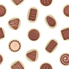 Seamless pattern with chocolate candies. Chocolate candy vector.