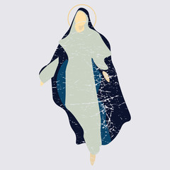 Distressed Vector illustration: The Assumption of Mary into Heaven, also known as the Feast of Saint Mary the Virgin and the Falling Asleep of the Blessed Virgin Mary or Dormition of the Mother of God - obrazy, fototapety, plakaty