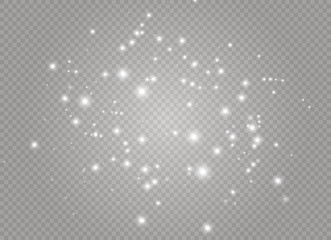 White sparks and golden stars glitter special light effect. Vector sparkles on transparent background. Christmas abstract