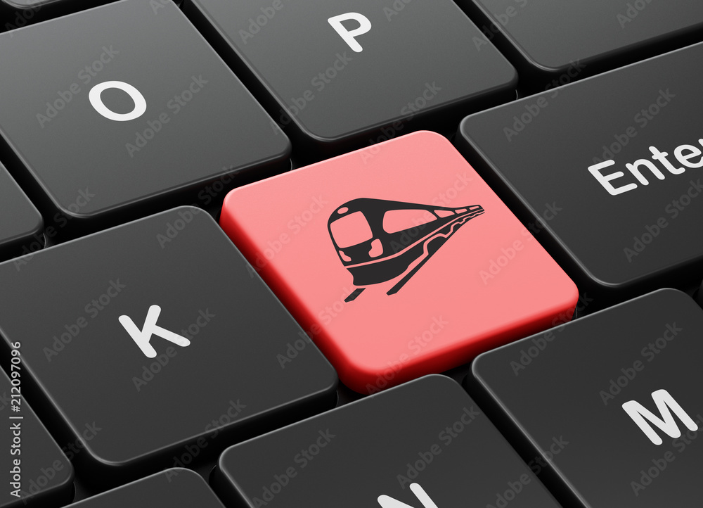 Aufkleber vacation concept: computer keyboard with train icon on enter button background, 3d rendering