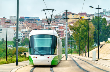 Fototapeta na wymiar City tram in Constantine, Algeria