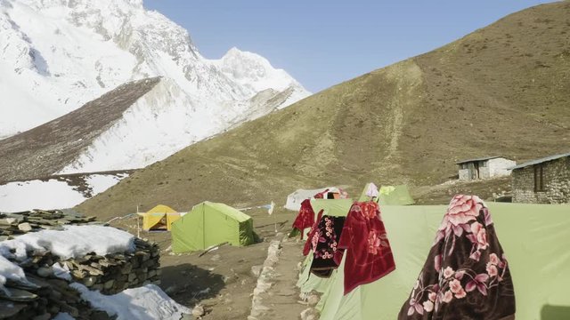 Darmasala tent camp on Larke Pass, 4500m altitude . Manaslu circuit trek.