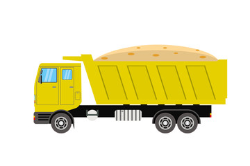 Yellow Tipper Truck Side View,isolated on white background