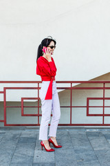 Fancy woman in a red blouse