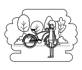 woman in the park with bicycle vector illustration design