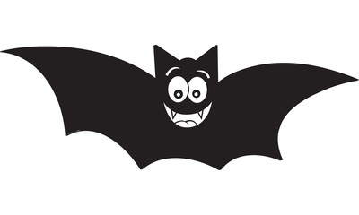 Black and white illustration of a smiling bat.