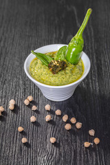 Hummus with spinach and hot pepper