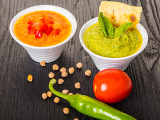 assorted hummus with vegetables