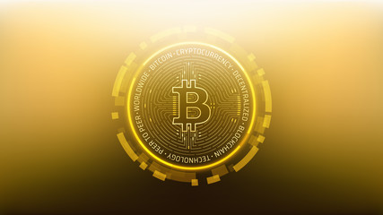 Bitcoin Futuristic Sci-Fi Technology Cryptocurrency Coin Hi-Tech Illustration. Isolated on Mesh Background
