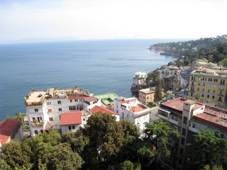 Fototapeta na wymiar city, sea, town, landscape, panorama, travel, view, architecture, house, mediterranean, village, coast, europe, hill, houses, italy, tourism, sky, water, island, cityscape, bay, summer, building, Nap