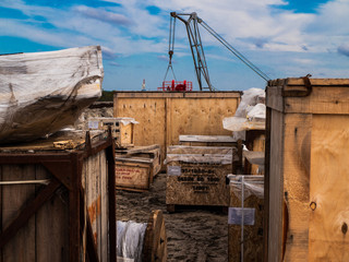 wooden boxes with equipment