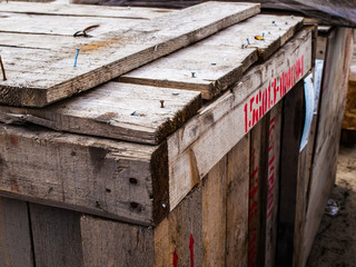 old wooden box with equipment