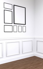 interior mock up blank poster on the white wall of room, 3D illustration background