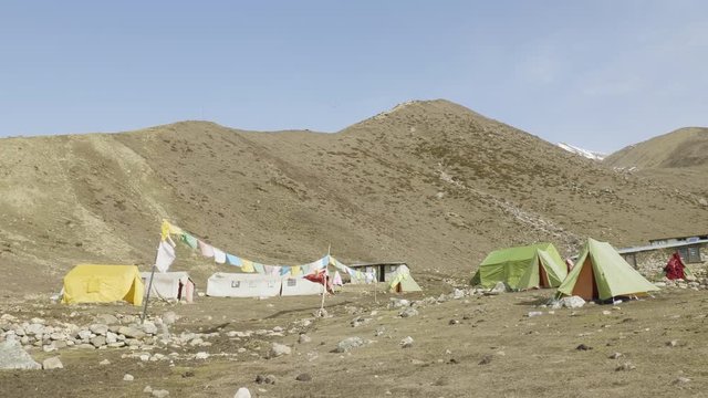 Darmasala tent camp on Larke Pass, 4500m altitude . Manaslu circuit trek.