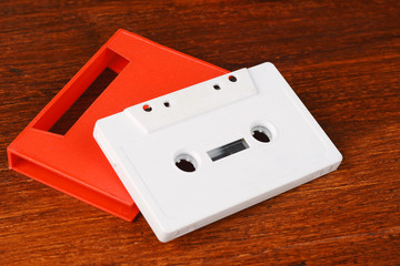 Close up of vintage audio cassette tape