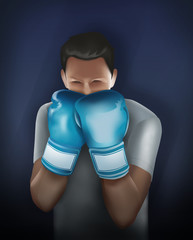 illustration of a man in fighting stance with blue boxing gloves 