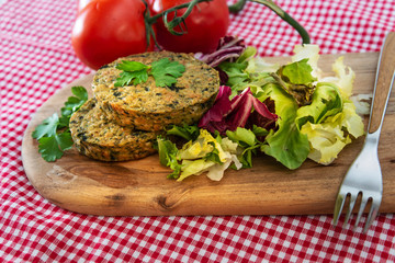 Vegetarian food Wheat Gluten Steaks with spinach