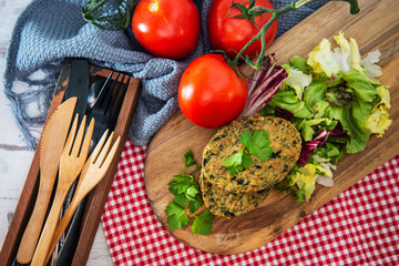 Vegetarian food Wheat Gluten Steaks with spinach